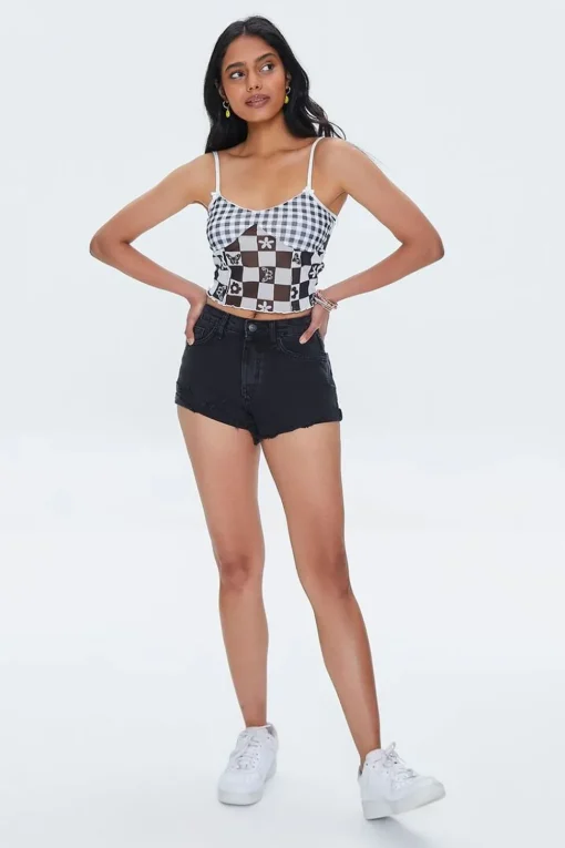 Mixed Plaid Mesh Cami