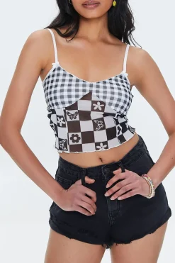 Mixed Plaid Mesh Cami
