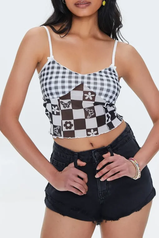Mixed Plaid Mesh Cami