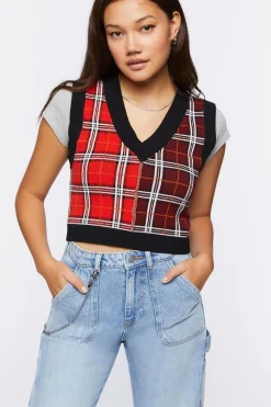 Mixed Plaid Sweater Vest