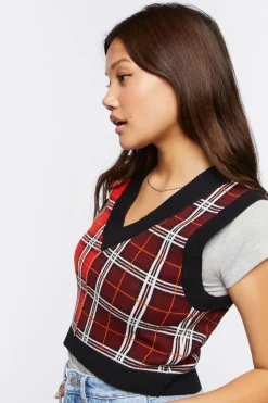 Mixed Plaid Sweater Vest