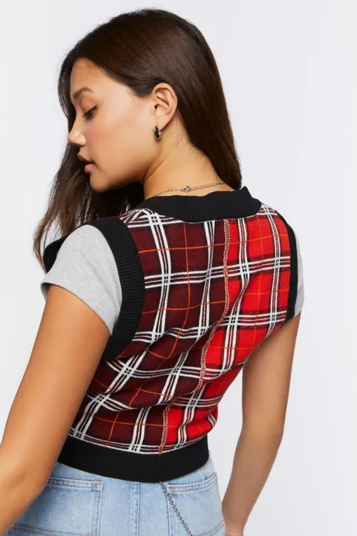 Mixed Plaid Sweater Vest