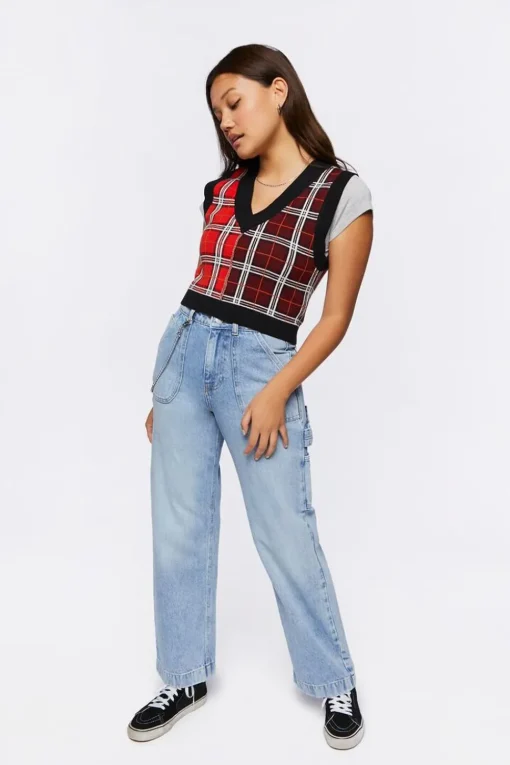 Mixed Plaid Sweater Vest