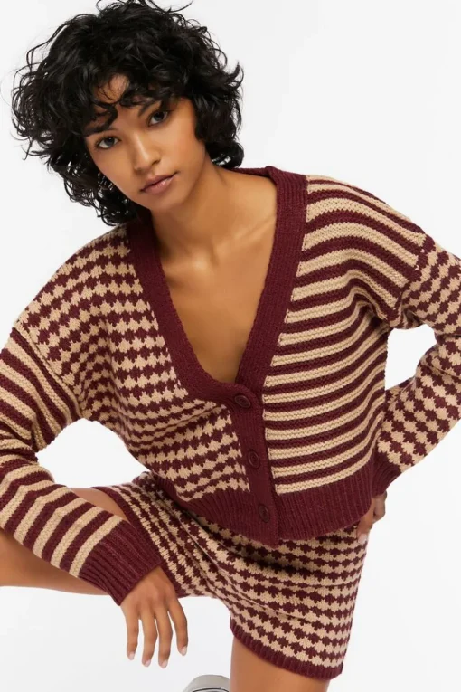 Mixed Print Cardigan Sweater