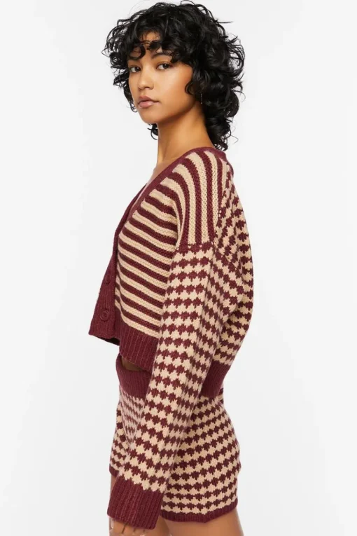 Mixed Print Cardigan Sweater
