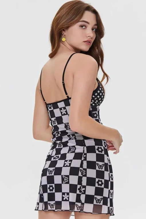 Mixed Print Mesh Mini Dress