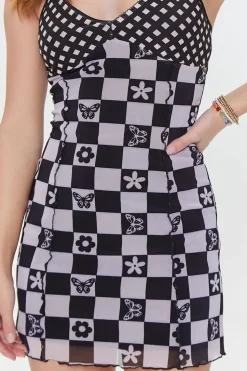 Mixed Print Mesh Mini Dress