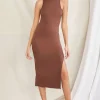 Mock Neck Bodycon Midi Dress