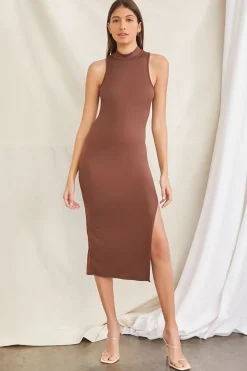Mock Neck Bodycon Midi Dress