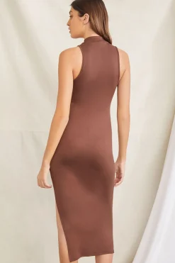 Mock Neck Bodycon Midi Dress