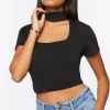 Mock Neck Cutout Crop Top