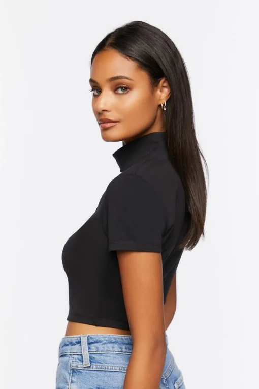 Mock Neck Cutout Crop Top