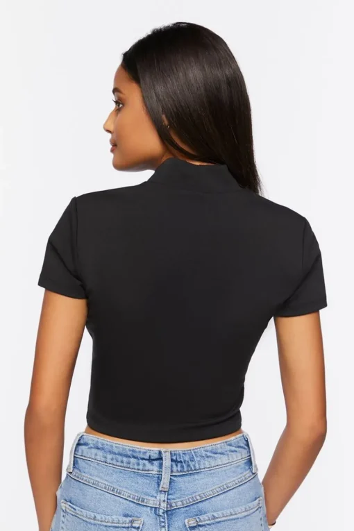 Mock Neck Cutout Crop Top