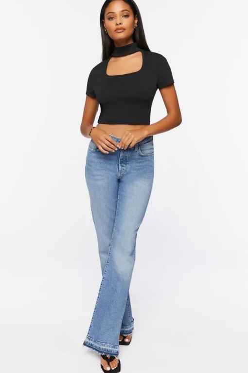 Mock Neck Cutout Crop Top