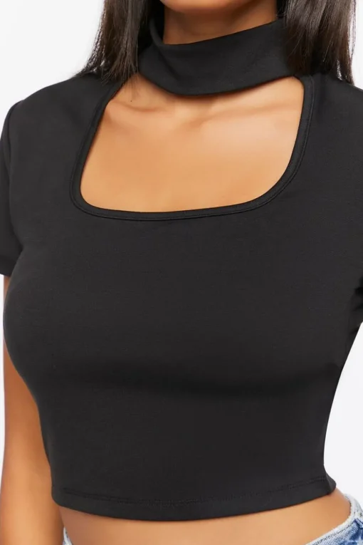 Mock Neck Cutout Crop Top