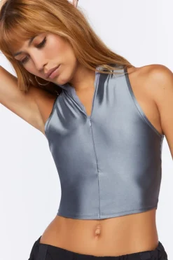 Mock Neck Half-Zip Crop Top
