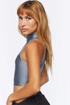 Mock Neck Half-Zip Crop Top