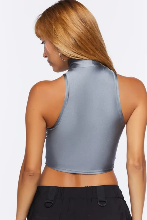 Mock Neck Half-Zip Crop Top