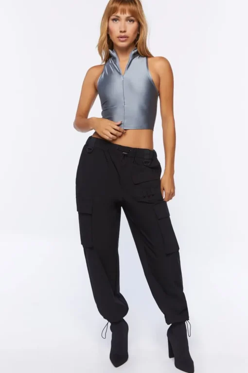 Mock Neck Half-Zip Crop Top