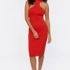 Mock Neck Racerback Midi Dress