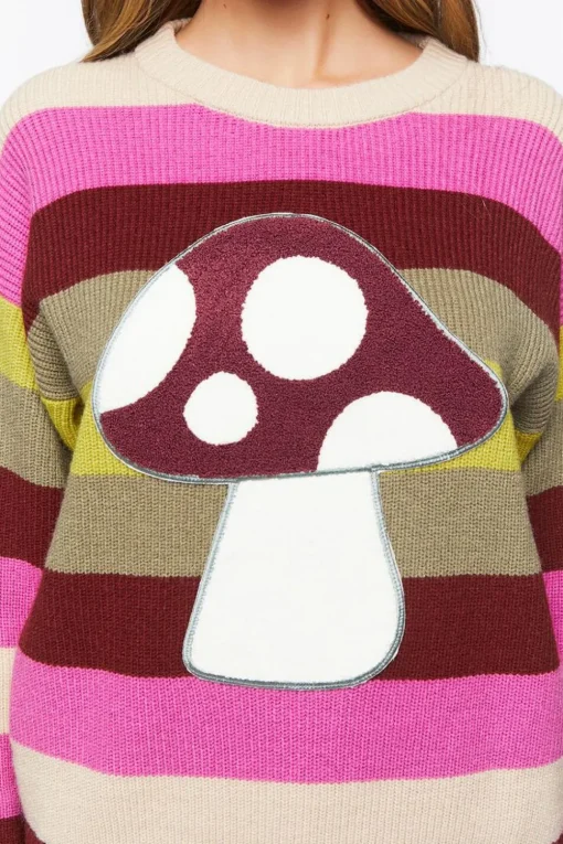 Mushroom Graphic Striped Sweater