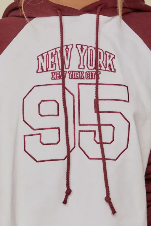 New York Embroidered Raglan Hoodie
