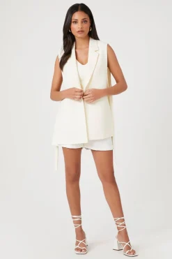 Notched Button-Front Blazer Vest
