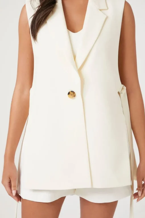 Notched Button-Front Blazer Vest