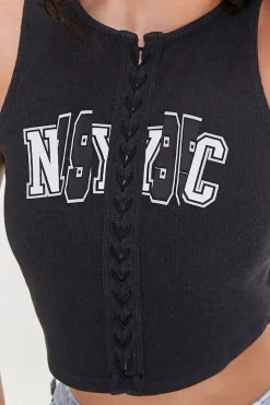 Nyc Graphic Lace-Up Crop Top