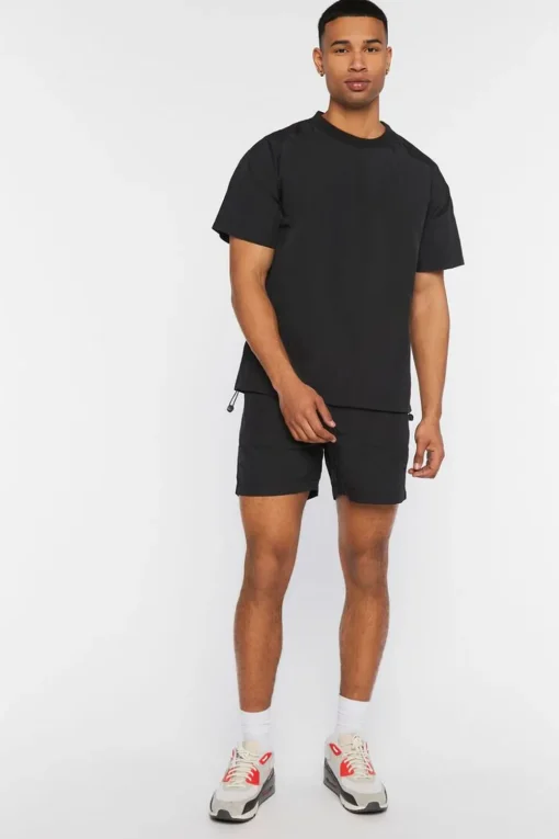 Nylon Drawstring Flap-Pocket Shorts