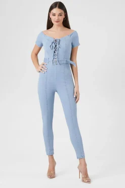 Off-The-Shoulder Denim Jumpsuit