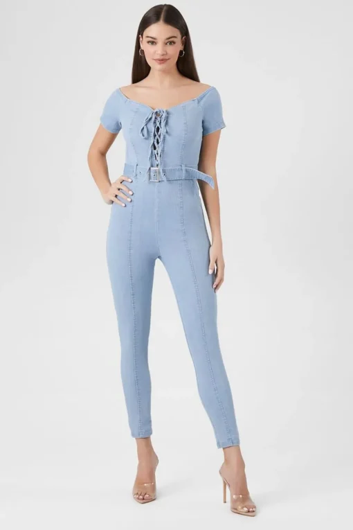 Off-The-Shoulder Denim Jumpsuit