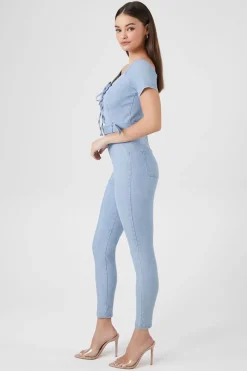 Off-The-Shoulder Denim Jumpsuit