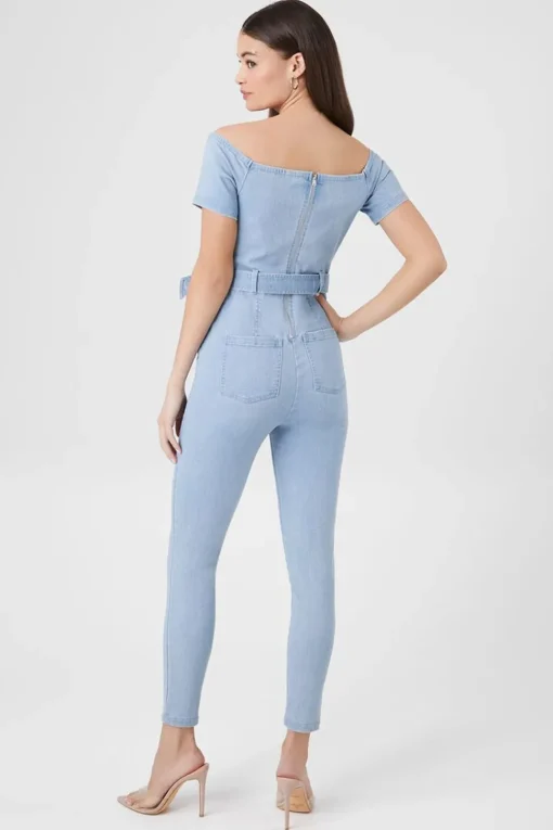 Off-The-Shoulder Denim Jumpsuit