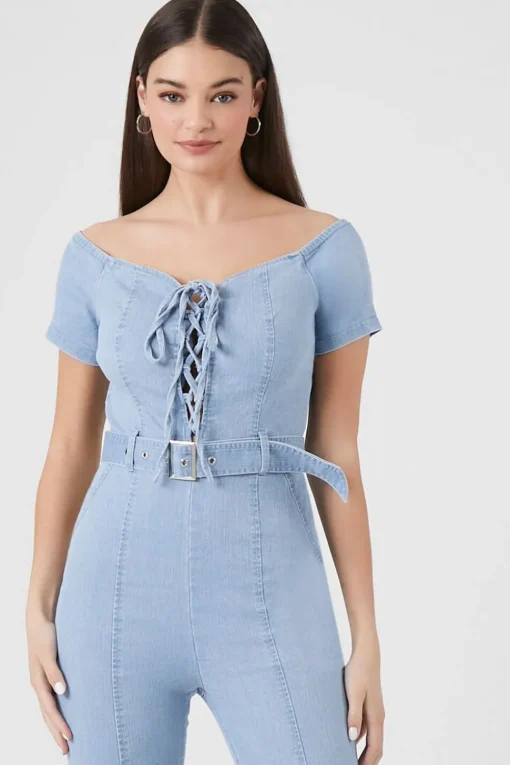 Off-The-Shoulder Denim Jumpsuit