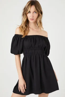 Off-The-Shoulder Peasant Mini Dress