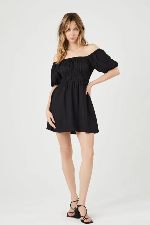 Off-The-Shoulder Peasant Mini Dress