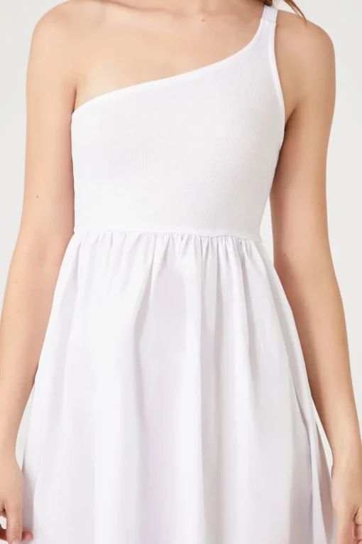 One-Shoulder Babydoll Midi Dress