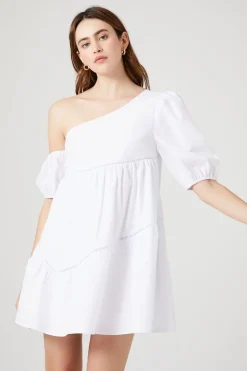 One-Shoulder Poplin Babydoll Dress