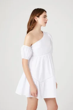 One-Shoulder Poplin Babydoll Dress