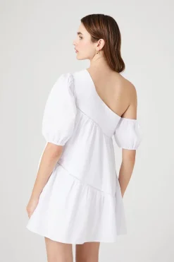 One-Shoulder Poplin Babydoll Dress