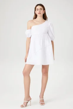 One-Shoulder Poplin Babydoll Dress
