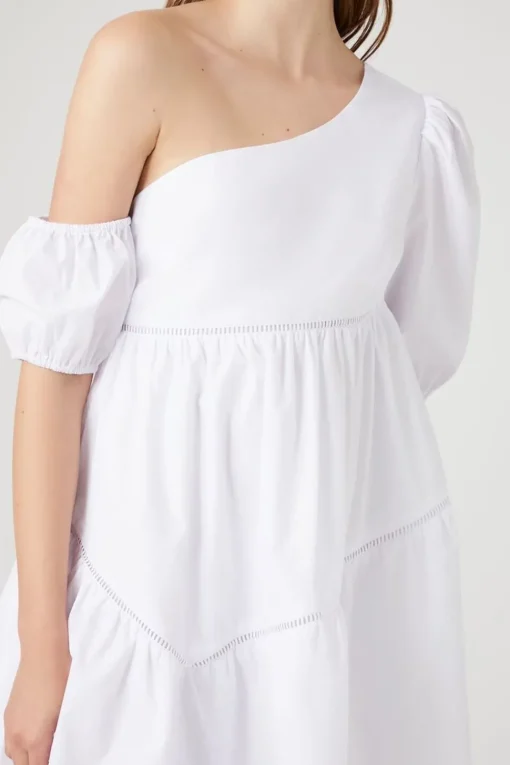 One-Shoulder Poplin Babydoll Dress