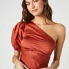 One-Shoulder Puff-Sleeve Crop Top