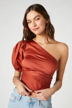 One-Shoulder Puff-Sleeve Crop Top