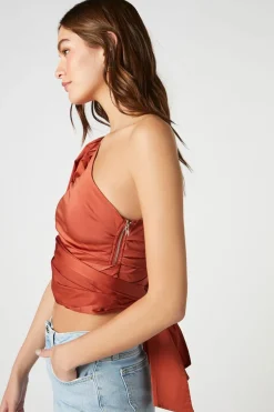 One-Shoulder Puff-Sleeve Crop Top