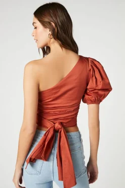 One-Shoulder Puff-Sleeve Crop Top