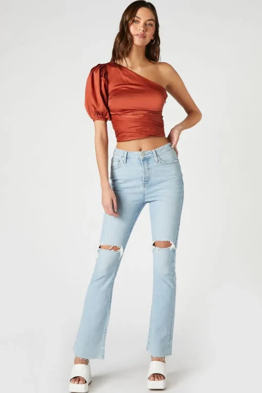 One-Shoulder Puff-Sleeve Crop Top
