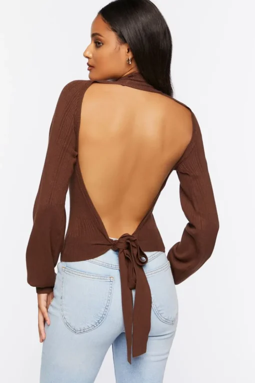 Open-Back Mock Neck Sweater