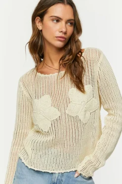Open-Knit Floral Sweater